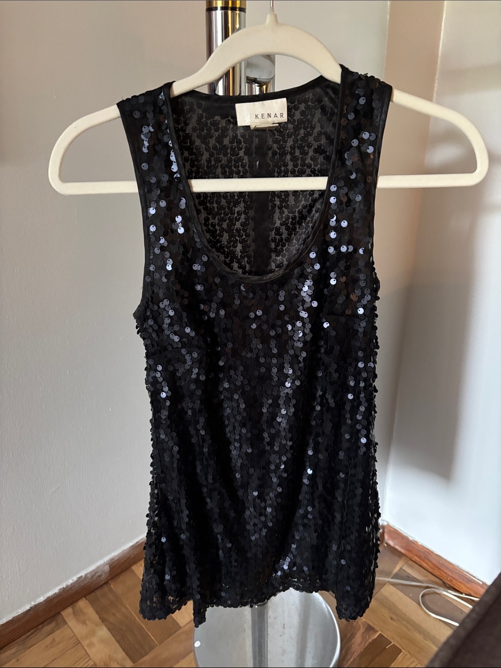 Pretty Kenar Black Sequin Scoop Neck Tank!